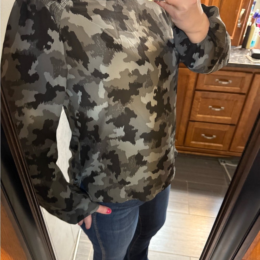Camouflage Black Long Sleeve Blouse